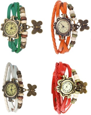 NS18 Vintage Butterfly Rakhi Combo of 4 Green, White, Orange And Red Analog Watch  - For Women   Watches  (NS18)