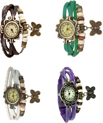 NS18 Vintage Butterfly Rakhi Combo of 4 Brown, White, Green And Purple Analog Watch  - For Women   Watches  (NS18)