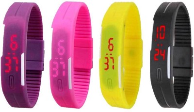 NS18 Silicone Led Magnet Band Combo of 4 Purple, Pink, Yellow And Black Digital Watch  - For Boys & Girls   Watches  (NS18)