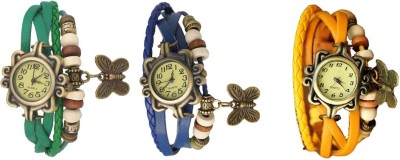 NS18 Vintage Butterfly Rakhi Combo of 3 Green, Blue And Yellow Analog Watch  - For Women   Watches  (NS18)