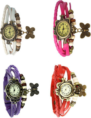 

Kissu Vintage Rakhi Combo of 4 White, Purple, Pink And Red Watch - For Women