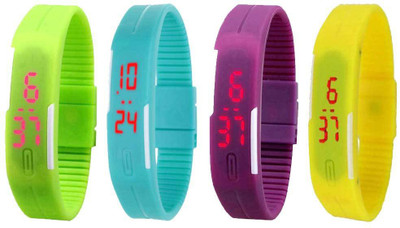 NS18 Silicone Led Magnet Band Combo of 4 Green, Sky Blue, Purple And Yellow Digital Watch  - For Boys & Girls   Watches  (NS18)