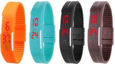 

NS18 Silicone Led Magnet Band Combo of 4 Orange, Sky Blue, Black And Brown Watch - For Boys & Girls