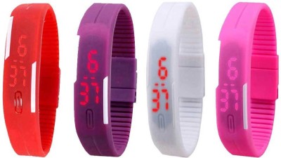 NS18 Silicone Led Magnet Band Watch Combo of 4 Red, Purple, White And Pink Digital Watch  - For Couple   Watches  (NS18)