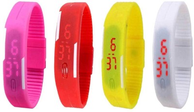 NS18 Silicone Led Magnet Band Combo of 4 Pink, Red, Yellow And White Digital Watch  - For Boys & Girls   Watches  (NS18)