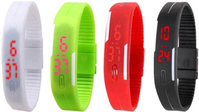 NS18 Silicone Led Magnet Band Combo of 4 White, Green, Red And Black Digital Watch  - For Boys & Girls   Watches  (NS18)