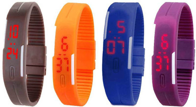 

NS18 Silicone Led Magnet Band Watch Combo of 4 Brown, Orange, Blue And Purple Watch - For Couple