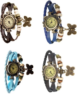 NS18 Vintage Butterfly Rakhi Combo of 4 Brown, Sky Blue, Blue And Black Analog Watch  - For Women   Watches  (NS18)