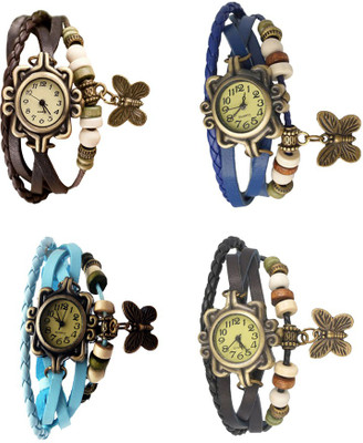 

Kissu Vintage Rakhi Combo of 4 Brown, Sky Blue, Blue And Black Watch - For Women