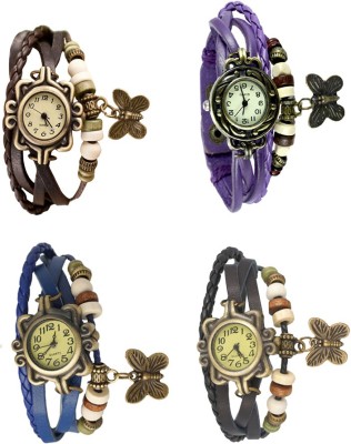 NS18 Vintage Butterfly Rakhi Combo of 4 Brown, Blue, Purple And Black Analog Watch  - For Women   Watches  (NS18)