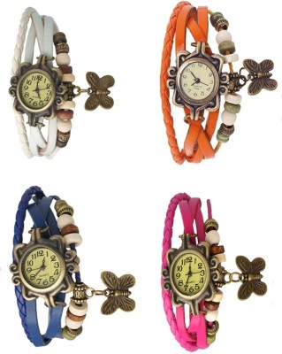 NS18 Vintage Butterfly Rakhi Combo of 4 White, Blue, Orange And Pink Analog Watch  - For Women   Watches  (NS18)