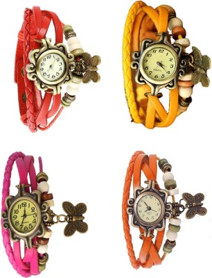 NS18 Vintage Butterfly Rakhi Combo of 4 Red, Pink, Yellow And Orange Analog Watch  - For Women   Watches  (NS18)