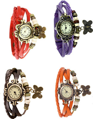 

NS18 Vintage Butterfly Rakhi Combo of 4 Red, Brown, Purple And Orange Watch - For Women