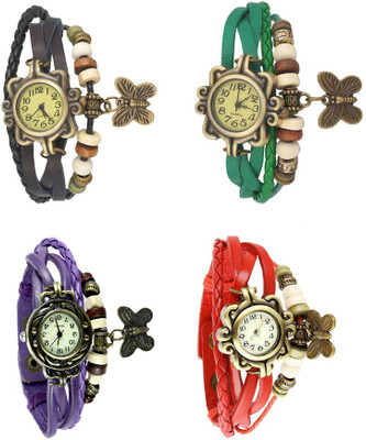 View NS18 Vintage Butterfly Rakhi Combo of 4 Black, Purple, Green And Red Analog Watch  - For Women Wrist Watches Price Online(NS18)