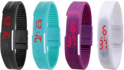 NS18 Silicone Led Magnet Band Combo of 4 Black, Sky Blue, Purple And White Digital Watch  - For Boys & Girls   Watches  (NS18)