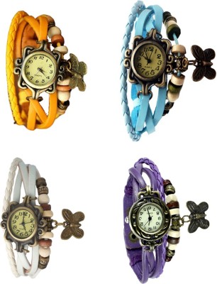 NS18 Vintage Butterfly Rakhi Combo of 4 Yellow, White, Sky Blue And Purple Analog Watch  - For Women   Watches  (NS18)