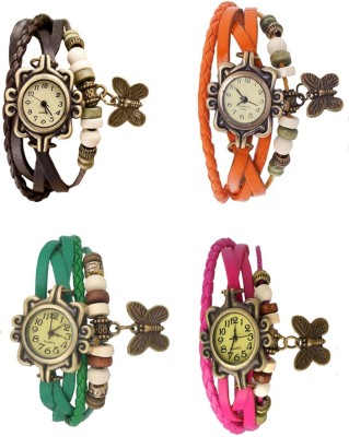 NS18 Vintage Butterfly Rakhi Combo of 4 Brown, Green, Orange And Pink Analog Watch  - For Women   Watches  (NS18)