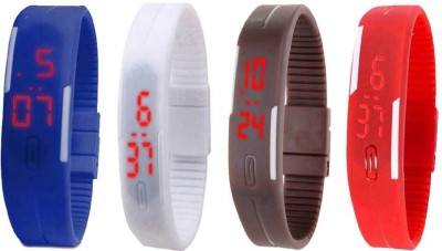 NS18 Silicone Led Magnet Band Watch Combo of 4 Blue, White, Brown And Red Digital Watch  - For Couple   Watches  (NS18)