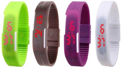 NS18 Silicone Led Magnet Band Combo of 4 Green, Brown, Purple And White Digital Watch  - For Boys & Girls   Watches  (NS18)