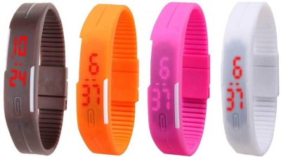 NS18 Silicone Led Magnet Band Combo of 4 Brown, Orange, Pink And White Digital Watch  - For Boys & Girls   Watches  (NS18)