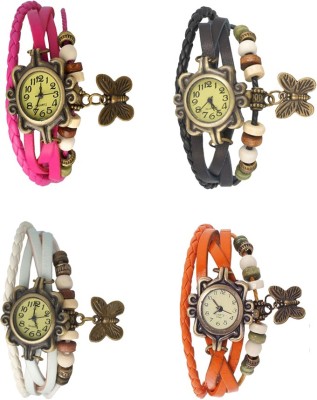 NS18 Vintage Butterfly Rakhi Combo of 4 Pink, White, Black And Orange Analog Watch  - For Women   Watches  (NS18)