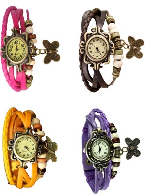 NS18 Vintage Butterfly Rakhi Combo of 4 Pink, Yellow, Brown And Purple Analog Watch  - For Women   Watches  (NS18)