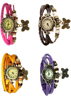 

Kissu Vintage Rakhi Combo of 4 Pink, Yellow, Brown And Purple Watch - For Women