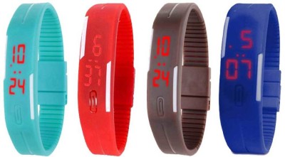 NS18 Silicone Led Magnet Band Combo of 4 Sky Blue, Red, Brown And Blue Digital Watch  - For Boys & Girls   Watches  (NS18)