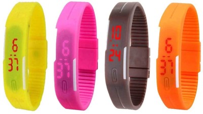 NS18 Silicone Led Magnet Band Combo of 4 Yellow, Pink, Brown And Orange Watch  - For Boys & Girls   Watches  (NS18)