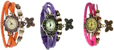 NS18 Vintage Butterfly Rakhi Watch Combo of 3 Orange, Purple And Pink Analog Watch  - For Women   Watches  (NS18)