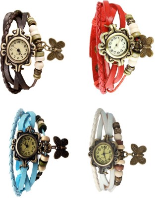 NS18 Vintage Butterfly Rakhi Combo of 4 Brown, Sky Blue, Red And White Analog Watch  - For Women   Watches  (NS18)