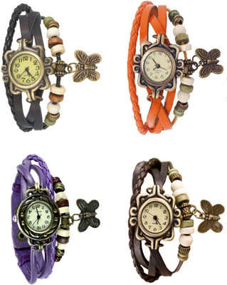 

Kissu Vintage Rakhi Combo of 4 Black, Purple, Orange And Brown Watch - For Women