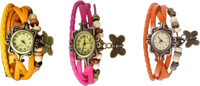 NS18 Vintage Butterfly Rakhi Watch Combo of 3 Yellow, Pink And Orange Analog Watch  - For Women   Watches  (NS18)