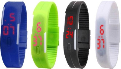 NS18 Silicone Led Magnet Band Combo of 4 Blue, Green, Black And White Digital Watch  - For Boys & Girls   Watches  (NS18)