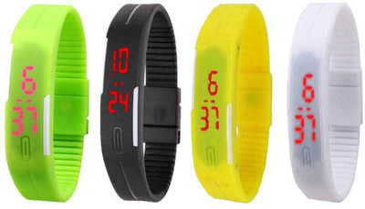 

NS18 Silicone Led Magnet Band Combo of 4 Green, Black, Yellow And White Watch - For Boys & Girls