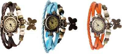 NS18 Vintage Butterfly Rakhi Watch Combo of 3 Brown, Sky Blue And Orange Analog Watch  - For Women   Watches  (NS18)