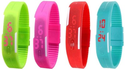 NS18 Silicone Led Magnet Band Watch Combo of 4 Green, Pink, Red And Sky Blue Digital Watch  - For Couple   Watches  (NS18)