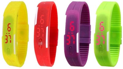 NS18 Silicone Led Magnet Band Combo of 4 Yellow, Red, Purple And Green Digital Watch  - For Boys & Girls   Watches  (NS18)