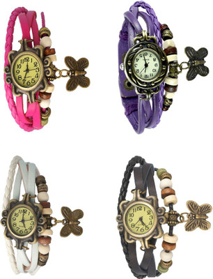 

NS18 Vintage Butterfly Rakhi Combo of 4 Pink, White, Purple And Black Watch - For Women