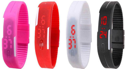 NS18 Silicone Led Magnet Band Combo of 4 Pink, Red, White And Black Watch - For Boys & Girls