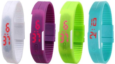 NS18 Silicone Led Magnet Band Watch Combo of 4 White, Purple, Green And Sky Blue Watch  - For Couple   Watches  (NS18)