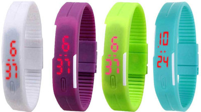 NS18 Silicone Led Magnet Band Watch Combo of 4 White, Purple, Green And Sky Blue Watch  - For Couple   Watches  (NS18)