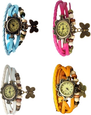 NS18 Vintage Butterfly Rakhi Combo of 4 Sky Blue, White, Pink And Yellow Analog Watch  - For Women   Watches  (NS18)