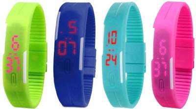 NS18 Silicone Led Magnet Band Watch Combo of 4 Green, Blue, Sky Blue And Pink Digital Watch  - For Couple   Watches  (NS18)