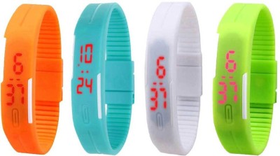 NS18 Silicone Led Magnet Band Combo of 4 Orange, Sky Blue, White And Green Digital Watch  - For Boys & Girls   Watches  (NS18)