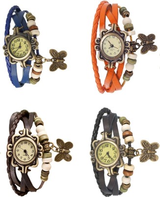NS18 Vintage Butterfly Rakhi Combo of 4 Blue, Brown, Orange And Black Analog Watch  - For Women   Watches  (NS18)