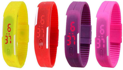 

NS18 Silicone Led Magnet Band Watch Combo of 4 Yellow, Red, Purple And Pink Watch - For Couple