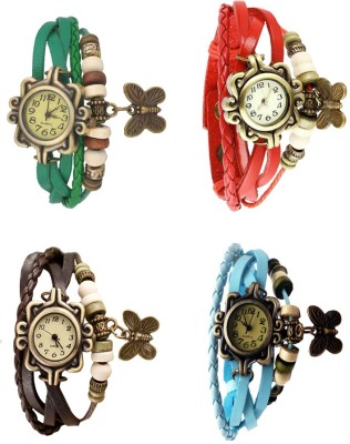 NS18 Vintage Butterfly Rakhi Combo of 4 Green, Brown, Red And Sky Blue Analog Watch  - For Women   Watches  (NS18)
