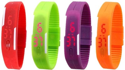 NS18 Silicone Led Magnet Band Combo of 4 Red, Green, Purple And Orange Digital Watch  - For Boys & Girls   Watches  (NS18)
