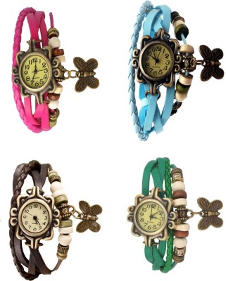 NS18 Vintage Butterfly Rakhi Combo of 4 Pink, Brown, Sky Blue And Green Analog Watch  - For Women   Watches  (NS18)